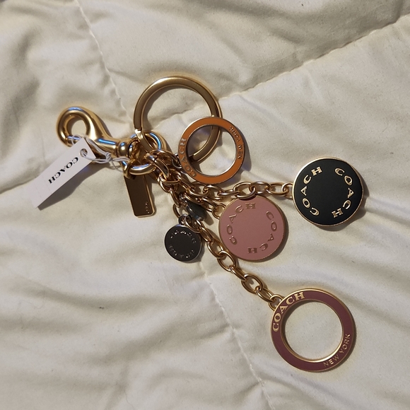 NWT new gorgeous Coach circle cluster keychain multi colors/gold key ring clip - Picture 1 of 7
